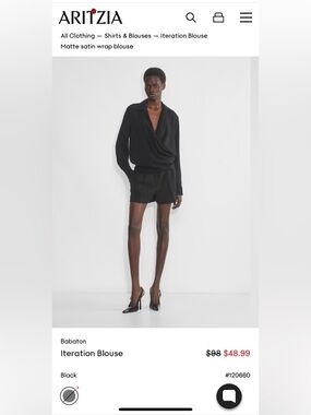 Aritzia Babaton Iteration Matte Satin Wrap Blouse - black and white available